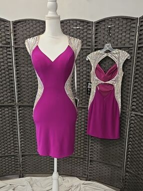 Size 0 & 4 Raspberry purple beaded sleeve & side bodycon dress by Hannah S NWTs